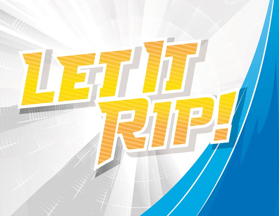 Wordmark of "Let It Rip!" tagline featured in Beyblade Burst licensing program design style.