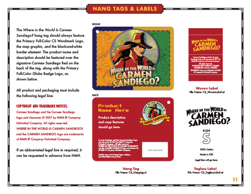Carmen Sandiego Brand Licensing Style Guide Hangtags and Labels