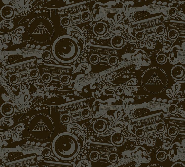 Pattern featuring boomboxes and guitars for Rock and Roll Hall of Fame brand licensing style guide.