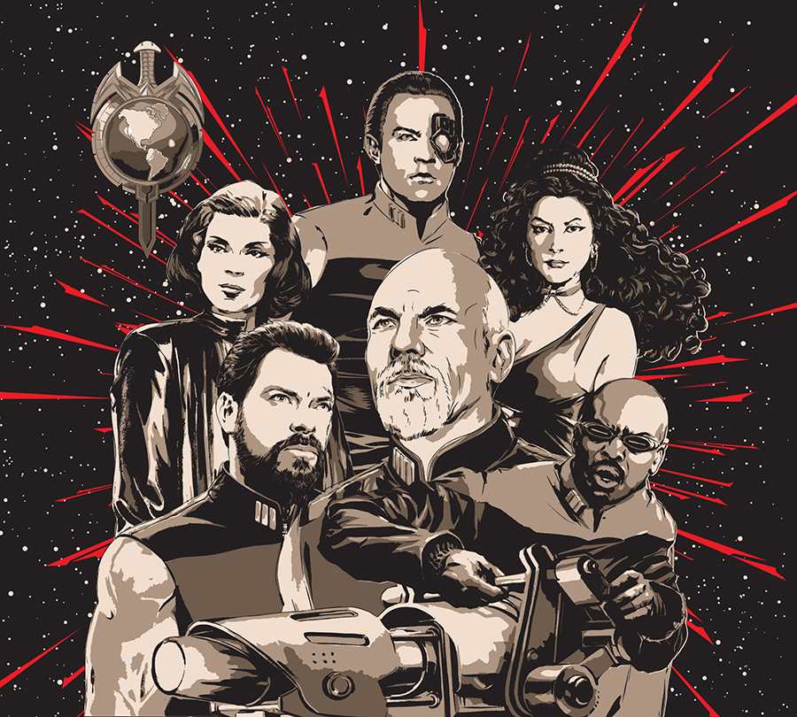 Illustrated characters of Star Trek: The Next Generation Mirror Universe for entertainment brand licensing style guides.