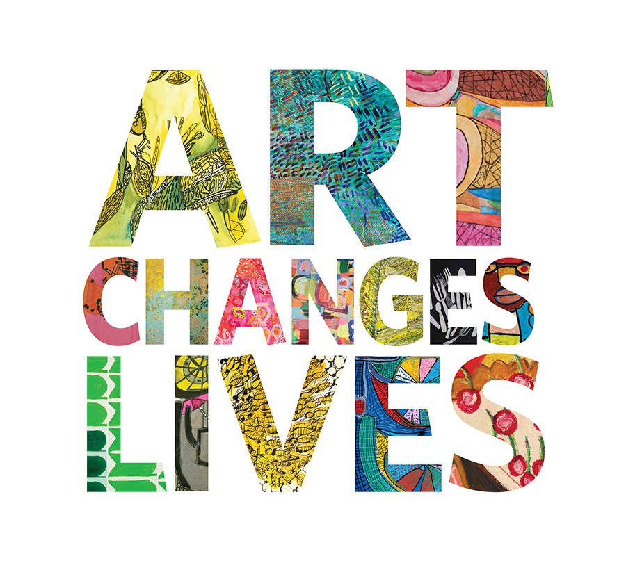 "Art Changes Lives" design featuring artwork for nonprofit brand licensing style guides.