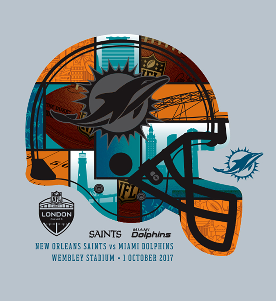 NFL London Games Sports Licensing Saints Dolphins Helmet