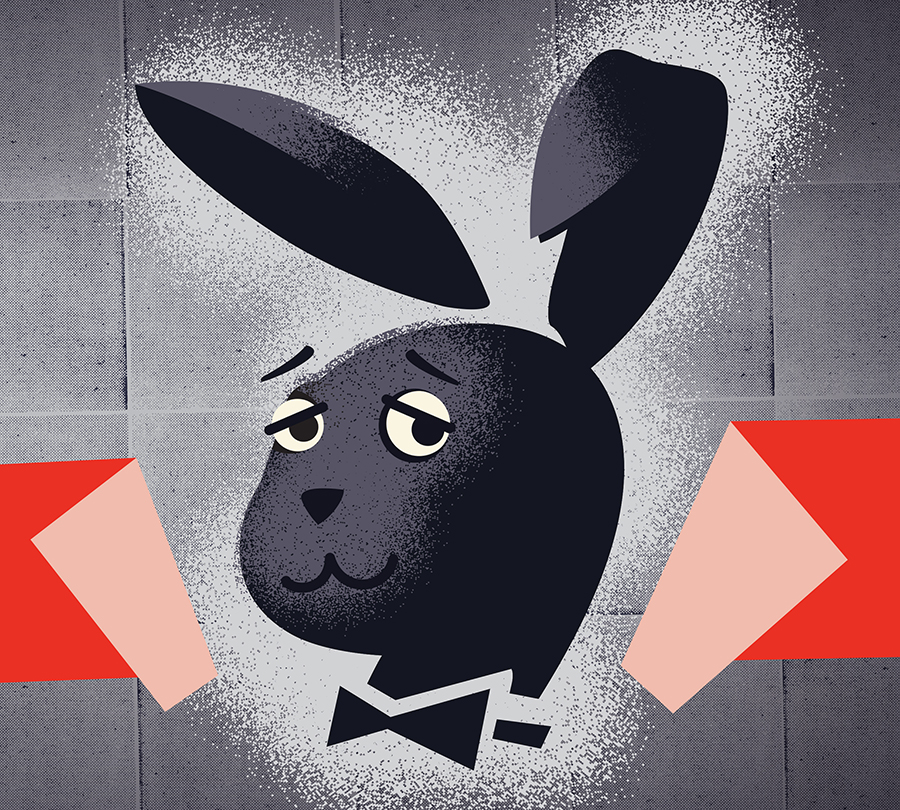 Illustrated Playboy bunny for licensed apparel trend collection.