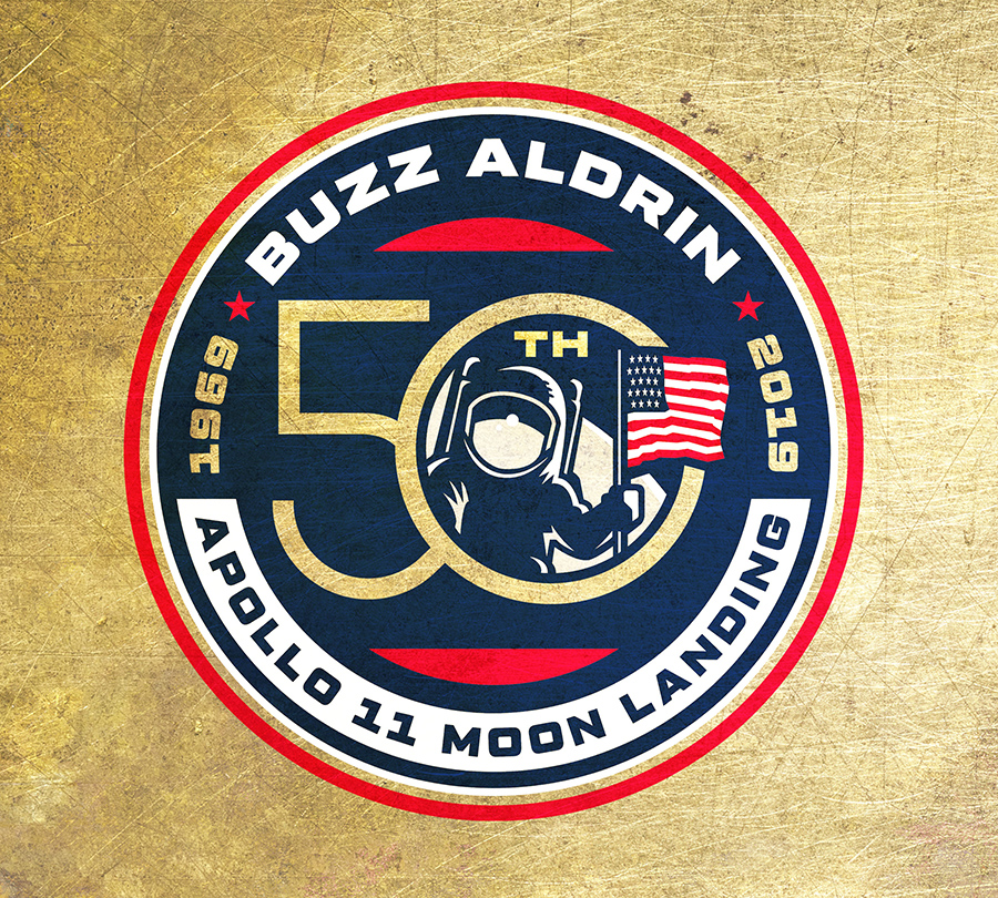 Buzz Aldrin, Apollo 11 Moon Landing, 50th anniversary logo for celebrity brand licensing style guide.