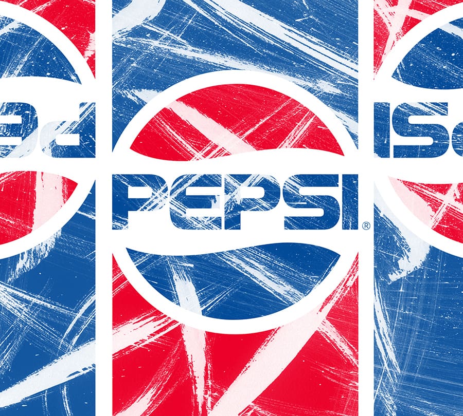 Illustrated Pepsi logo pattern for soda beverage brand licensing style guide.