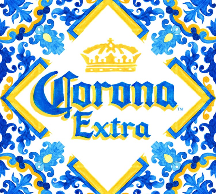Illustrated Corona Extra logo with crown for beer beverage brand licensing style guides.