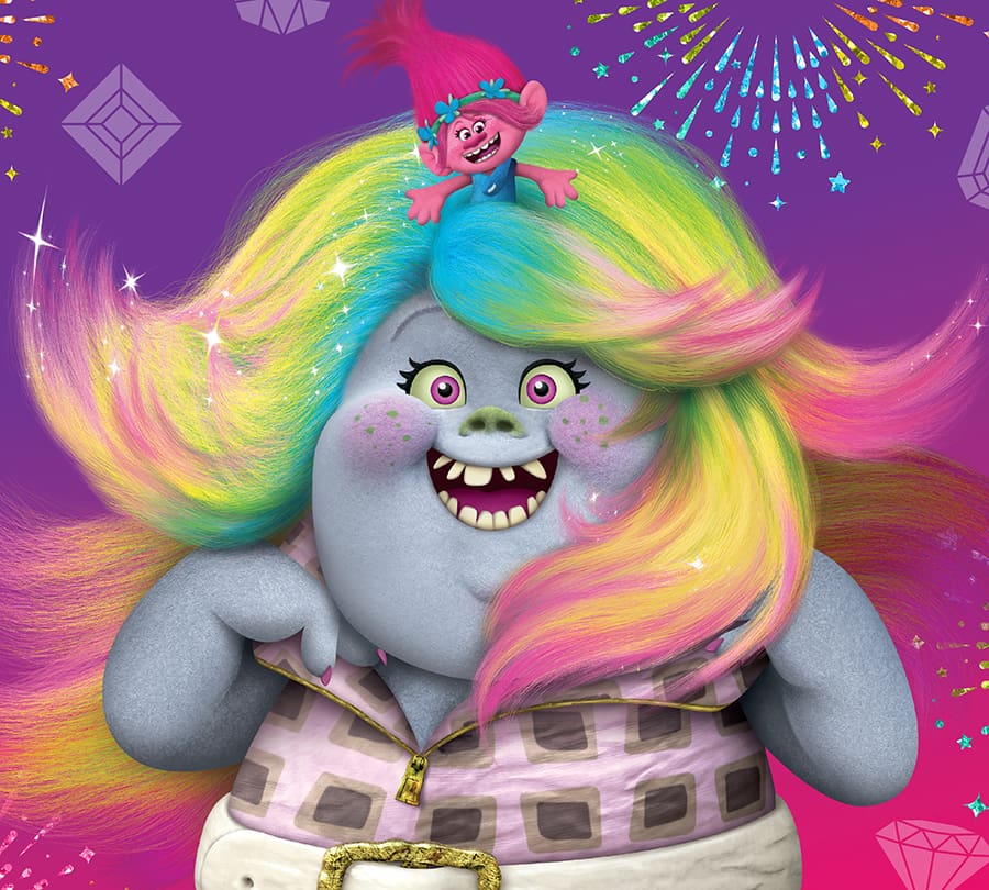 Happy Trolls characters for children's movie entertainment brand licensing style guides.