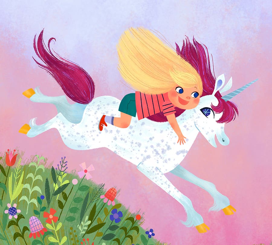 Illustrated characters of Uni the Unicorn for children's book brand licensing style guides.