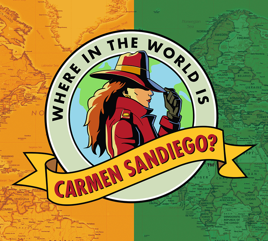 Where in the World Is Carmen Sandiego? logo for video game brand licensing style guides.