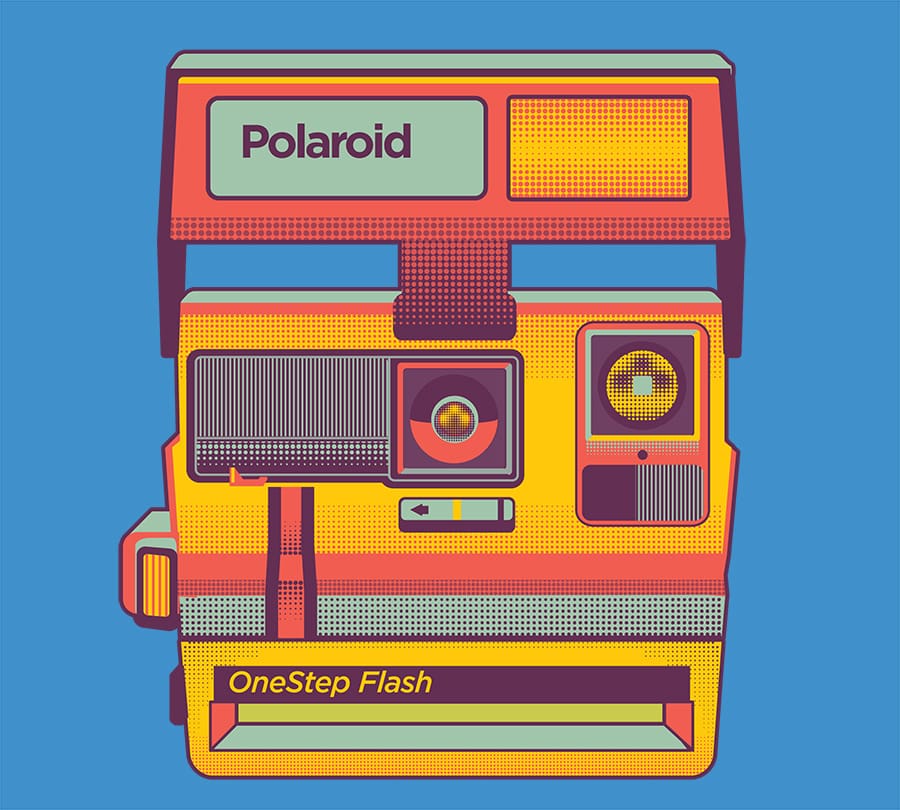 Illustrated Polaroid camera for consumer product brand licensing style guides.