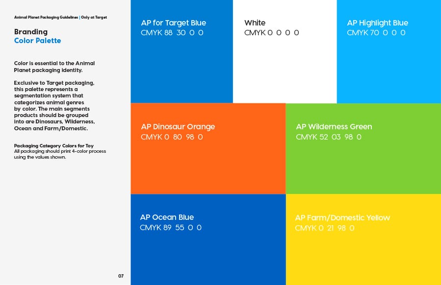 Animal Planet Toy Packaging Guide Color Palette