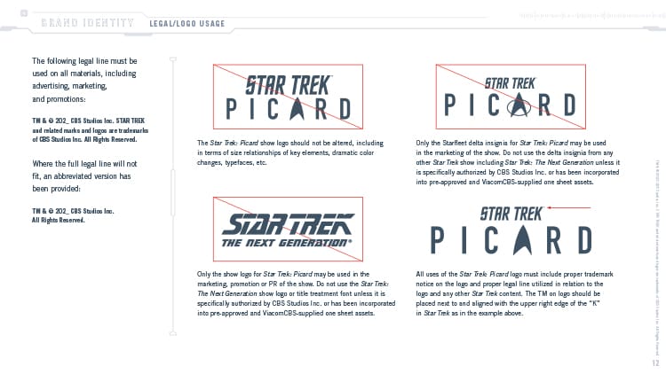 Star Trek: Picard Brand Assets and Licensing Style Guide Logo Usage