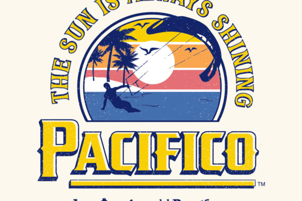"The Sun Is Always Shining" design with Pacifico logo for beer beverage brand licensing style guide.