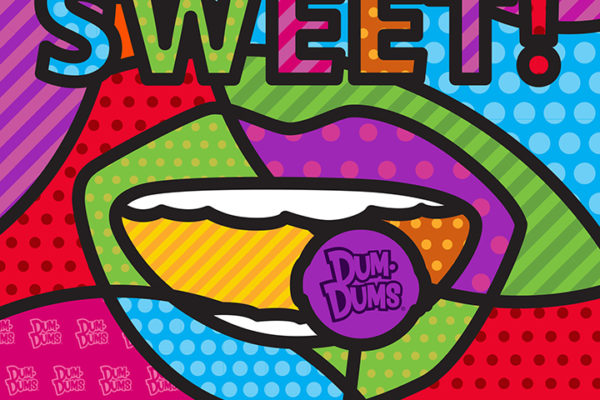 Portfolio: Colorful "Sweet!" design for Dum-Dums and Spangler Candy brand licensing style guides.