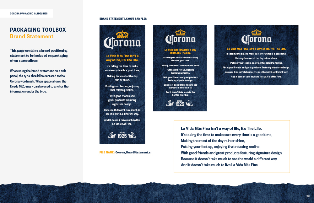 Corona Packaging Trade Dress Brand Statement