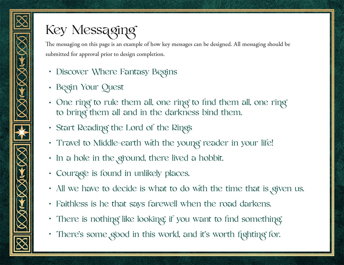 Tolkien Marketing Guidelines Key Messaging