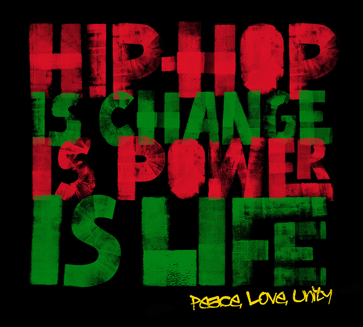Portfolio: "Hip-Hop Is Change, Is Power, Is Life; Peace, Love, Unity" design for brand licensing style guide.